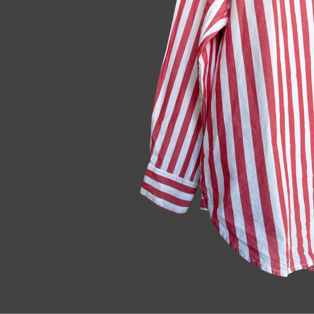 Sezane Coral and White Striped Button-Down Shirt - Picture 12 of 16